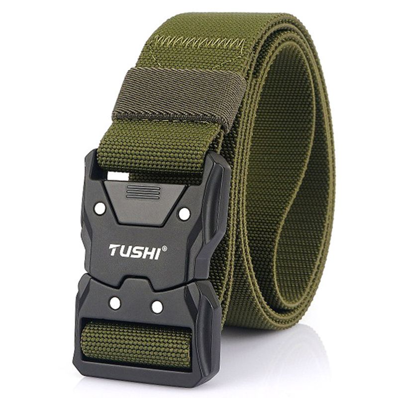 Ceinture tactique tushi en toile unie avec boucle métal unisexe - coloris vert militaire