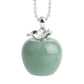Collier avec chaine à bille en métal argenté - pendentif en forme de pomme en pierre naturelle Aventurine de coloris vert