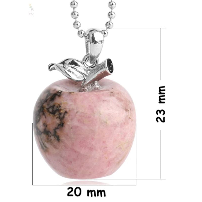 Collier avec chaine à bille argenté - pendentif de forme pomme en pierre naturelle Rhodonite - coloris rose - dimension du pendant 23 x 20 mm