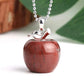 Collier chaine à bille en métal argenté plaqué platine, son pendentif représentant une jolie pomme ronde est en pierre Jaspe, semi-précieuse, fine et naturelle - couleur rouge