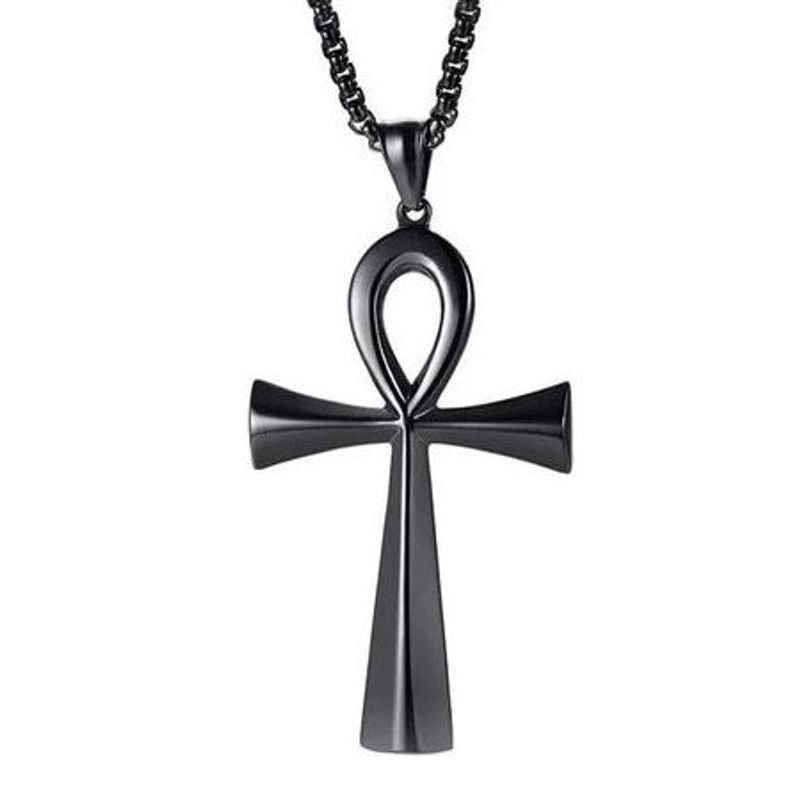 Collier avec pendentif égyptien ankh en acier inoxydable pour homme - coloris noir