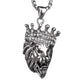 Collier couronne avec chaine fashion et pendentif roi lion en acier inoxydable pavé de zircone blanc - coloris argent