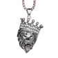 Collier couronne avec chaine et pendentif roi lion en acier inoxydable pavé de zircone blanc - coloris argent