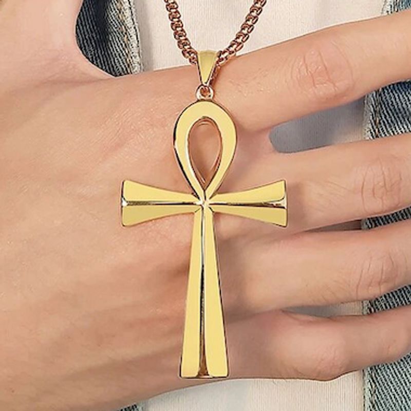 Collier croix avec pendentif égyptien ankh en acier inoxydable pour homme - coloris or