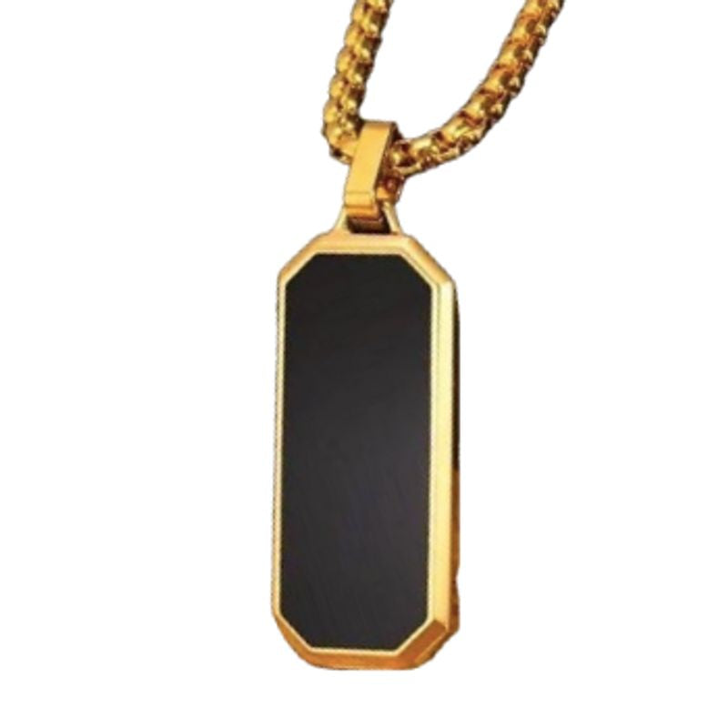 Collier géométrique avec pendentif octogone rectangle en acier et émail noir - chaine vénitienne en acier inoxydable - coloris or
