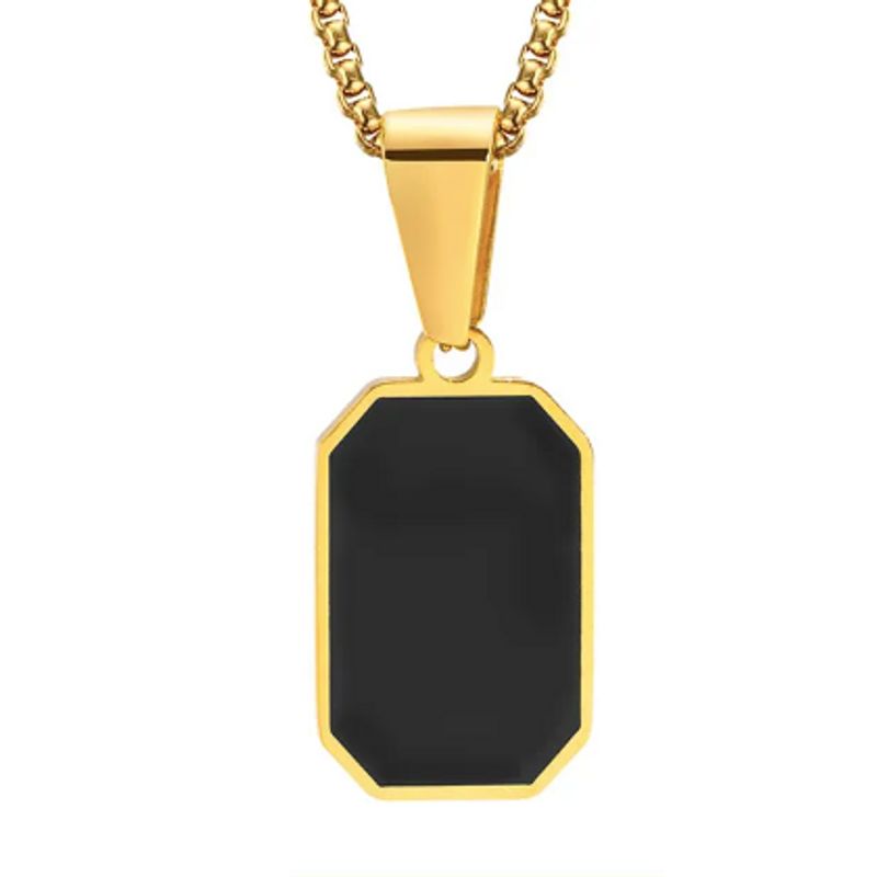 Collier géométrique avec pendentif octogone rectangle en émail noir - acier inoxydable - coloris