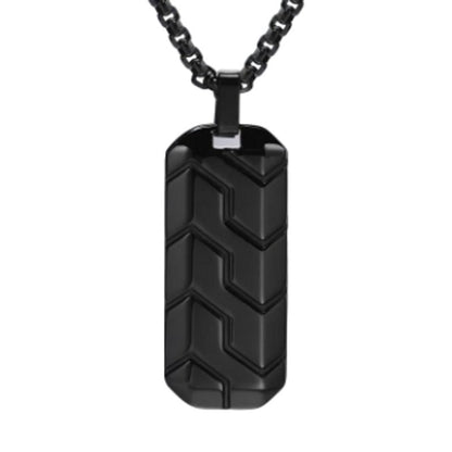 Collier géométrique avec pendentif profil pneu et chaine vénitienne en acier inoxydable - coloris noir