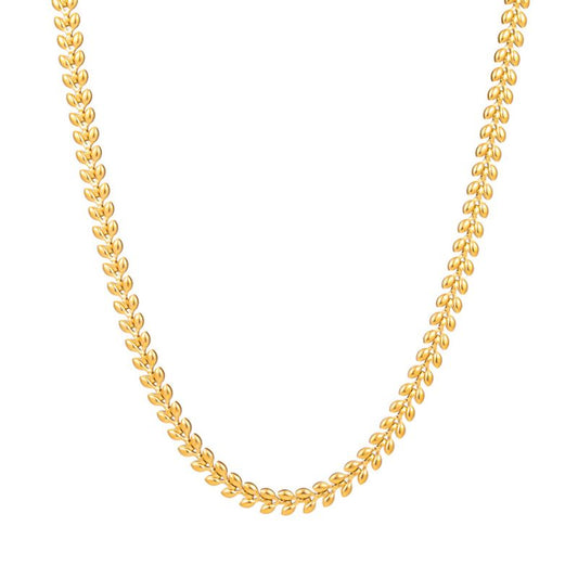 Collier chaîne à maillons olives dorés en acier inoxydable pour femme - coloris plaqué or