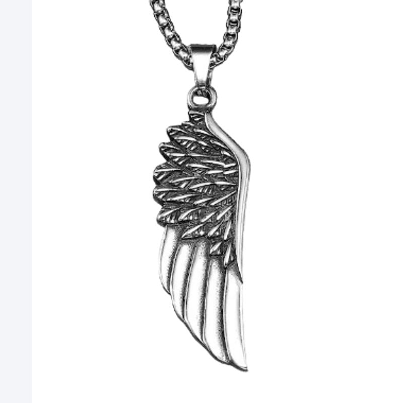 Collier chaine avec pendentif aile d'ange en acier inoxydable - coloris argent