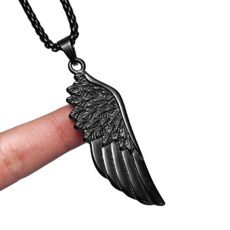 Collier chaine avec pendentif aile d'ange en acier inoxydable - coloris noir