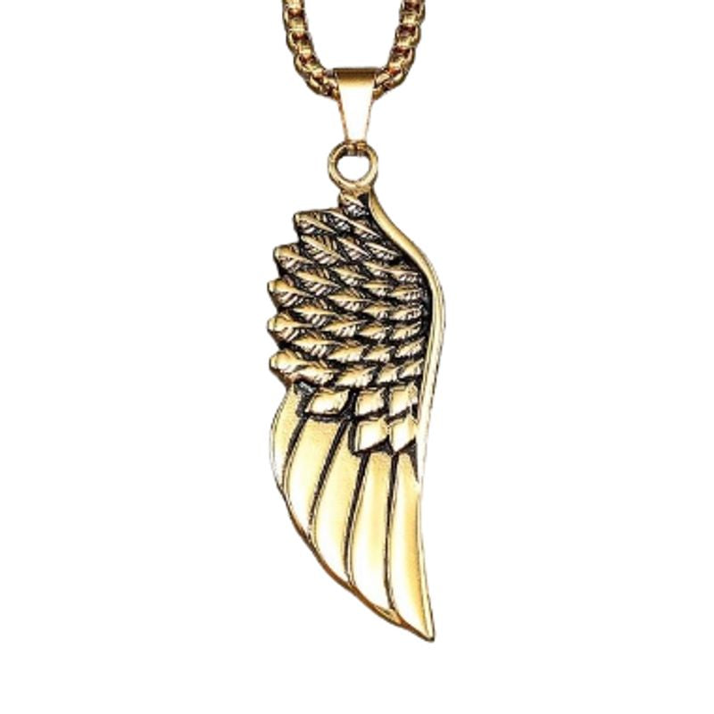 Collier chaine avec pendentif aile d'ange en acier inoxydable - coloris or