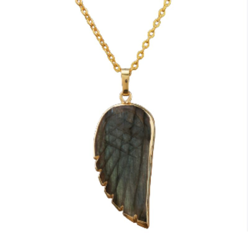 Collier pendentif aile d'ange en pierre naturelle labradorite - femme