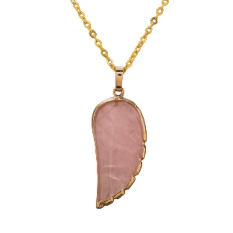 Collier pendentif aile d'ange en pierre naturelle Quartz rose - femme