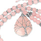 Colliers perles avec pendentif goutte d'eau, fil en métal argenté pour un superbe arbre de vie, pierre naturelle quartz rose - femme