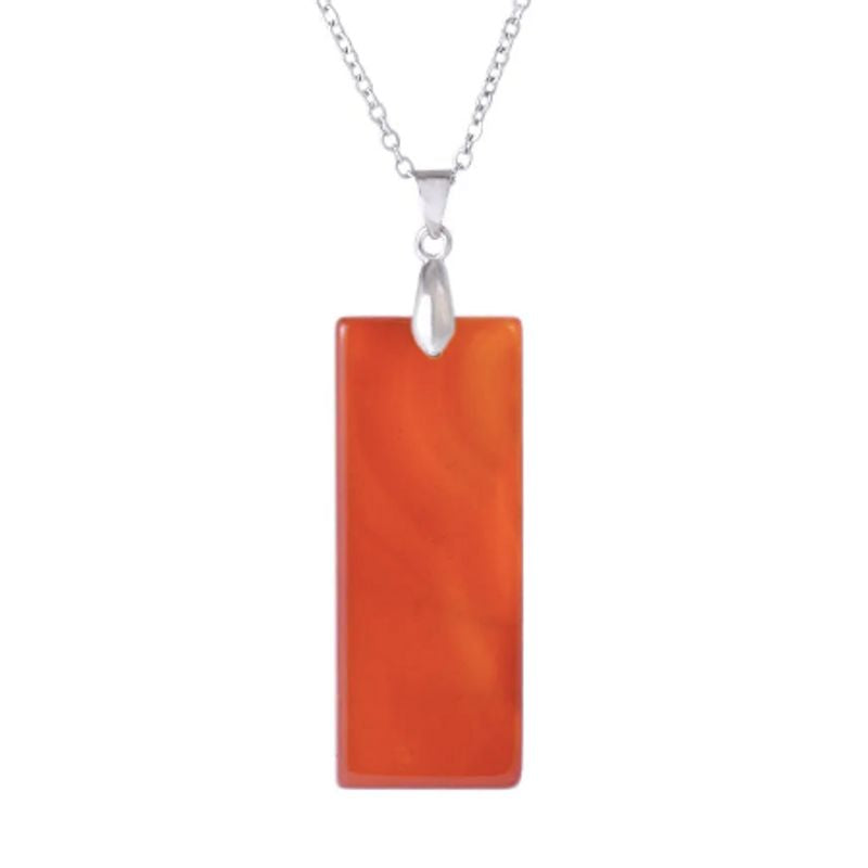 Collier Reiki en acier inoxydable avec pendentif rectangle en pierre naturelle Agate - coloris rouge