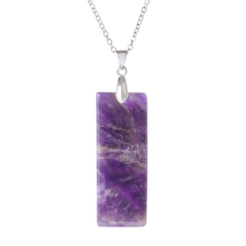 Collier Reiki en acier inoxydable avec pendentif rectangle en pierre naturelle Améthyste - coloris violet