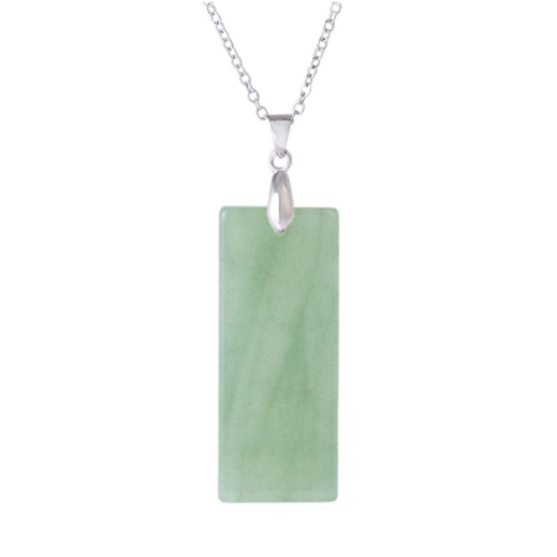 Collier Reiki en acier inoxydable avec pendentif rectangle en pierre naturelle Aventurine - coloris vert