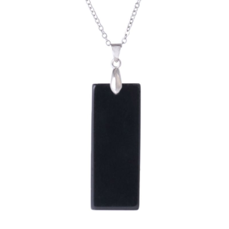 Collier Reiki en acier inoxydable avec pendentif rectangle en pierre naturelle Obsidienne - coloris noir