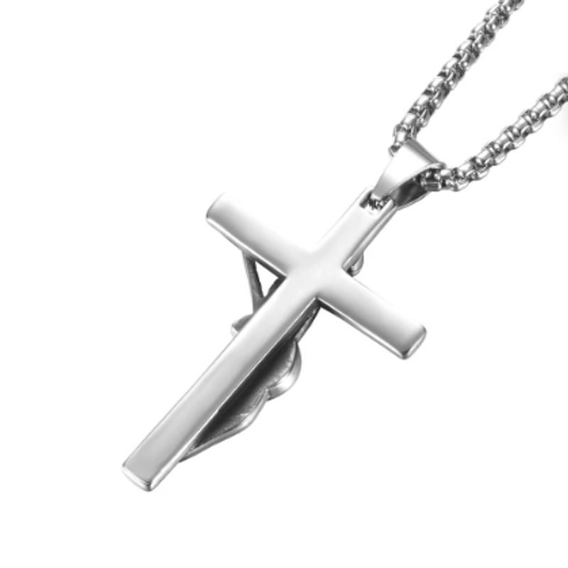  Vue du verso lisse du collier Rock JH avec pendentif à croix crucifix et guitare - acier inoxydable 