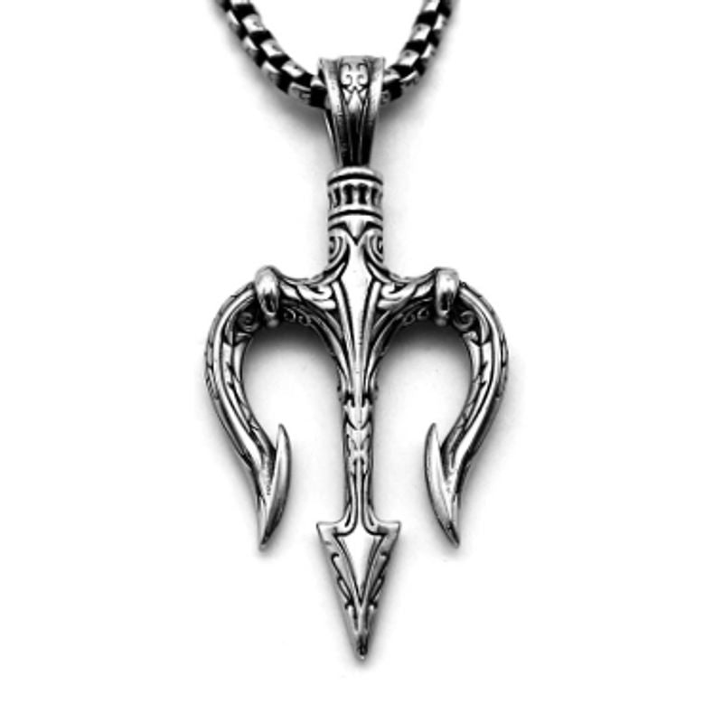 Collier symbole avec pendentif trident de Poseidon en acier inoxydable - coloris argent