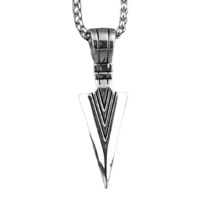Collier triangle avec pendentif fer de lance et chaine en acier inoxydable - coloris argent