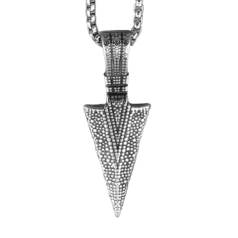 Collier triangle avec pendentif vintage fer de lance et chaine en acier inoxydable - coloris gris