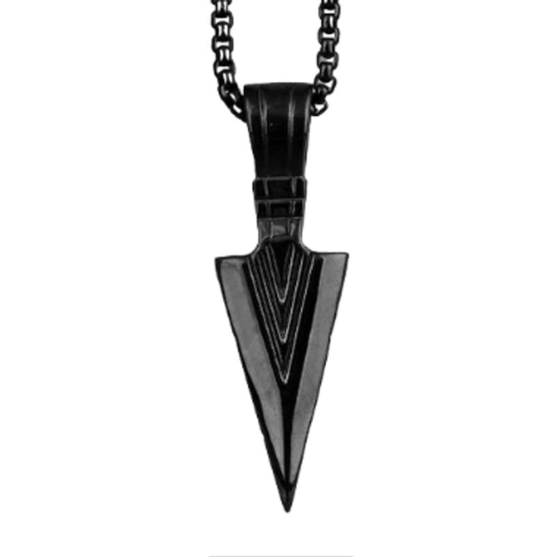 Collier triangle avec pendentif fer de lance et chaine en acier inoxydable - coloris noir