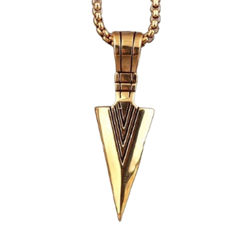 Collier triangle avec pendentif fer de lance et chaine en acier inoxydable - coloris or