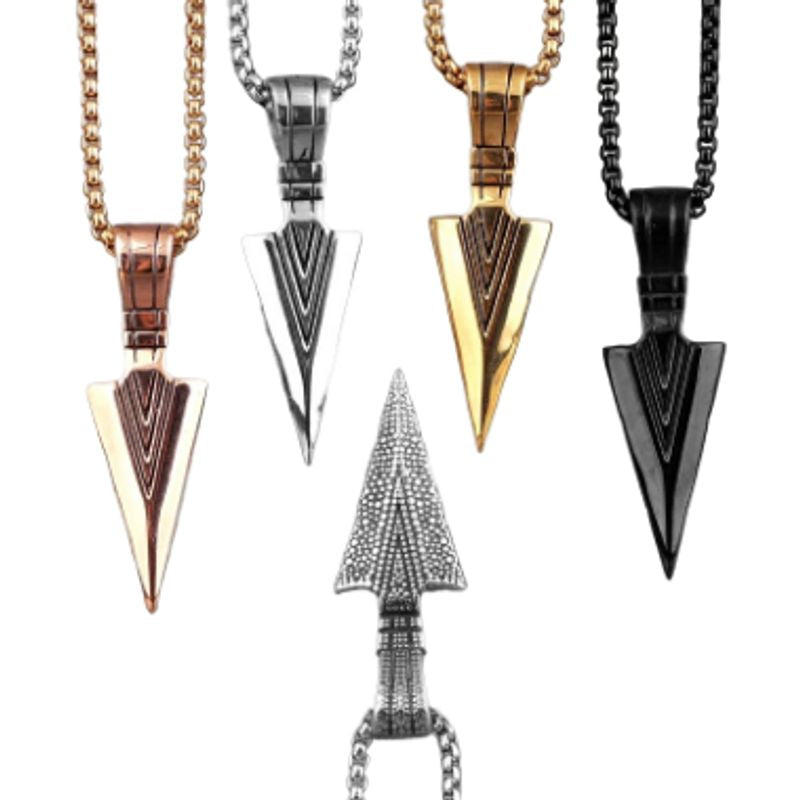 Collier triangle avec pendentif fer de lance et chaine en acier inoxydable - homme