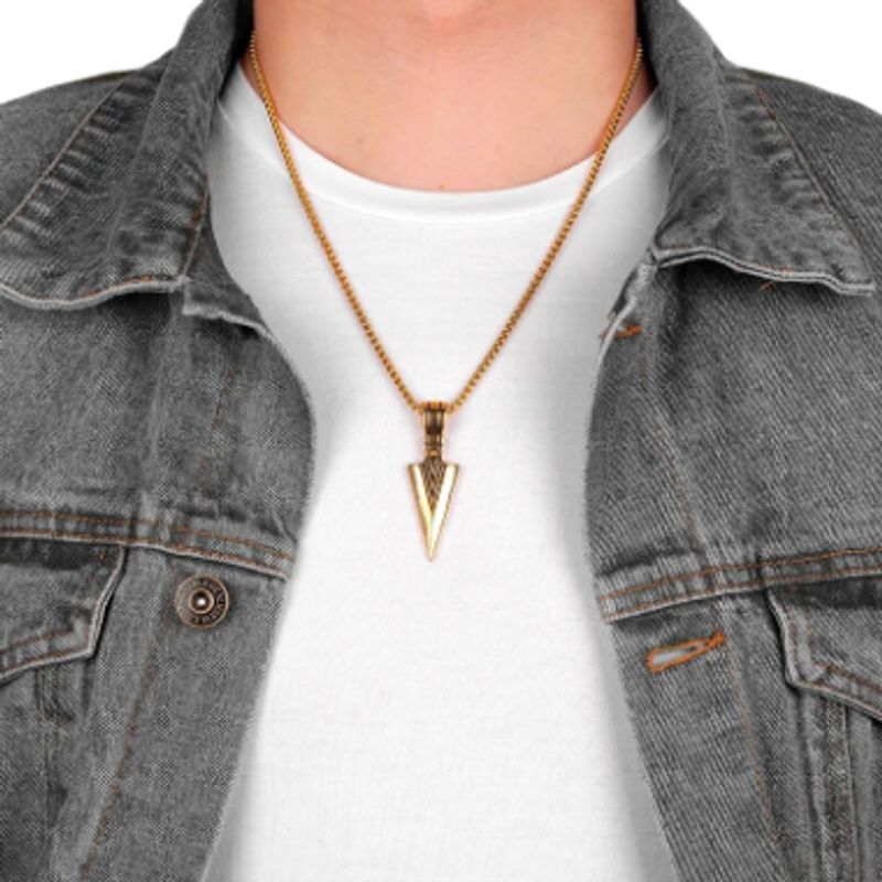 Collier triangle avec pendentif fer de lance et chaine fashion en acier inoxydable - coloris or