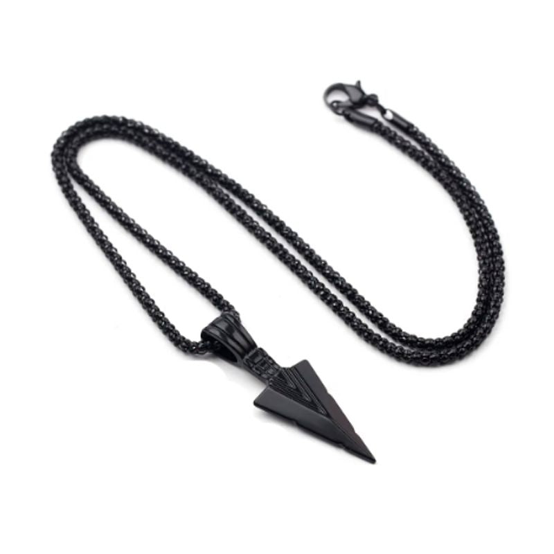 Collier triangle avec pendentif fer de lance et chaine de soixante cm avec fermoir homard en acier inoxydable - coloris noir