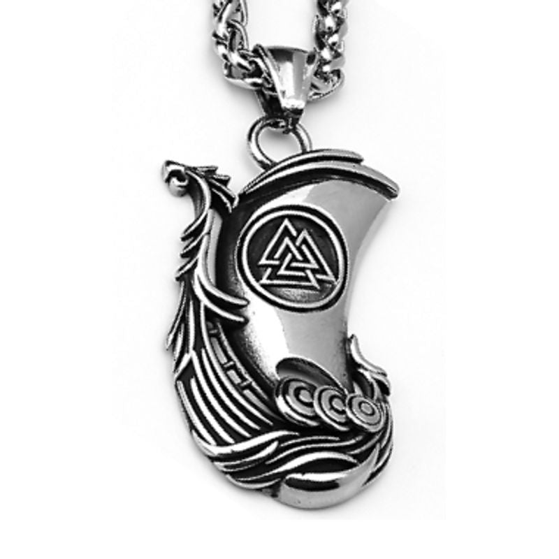 Collier Viking Pendentif Drakkar Valknut Acier inoxydable