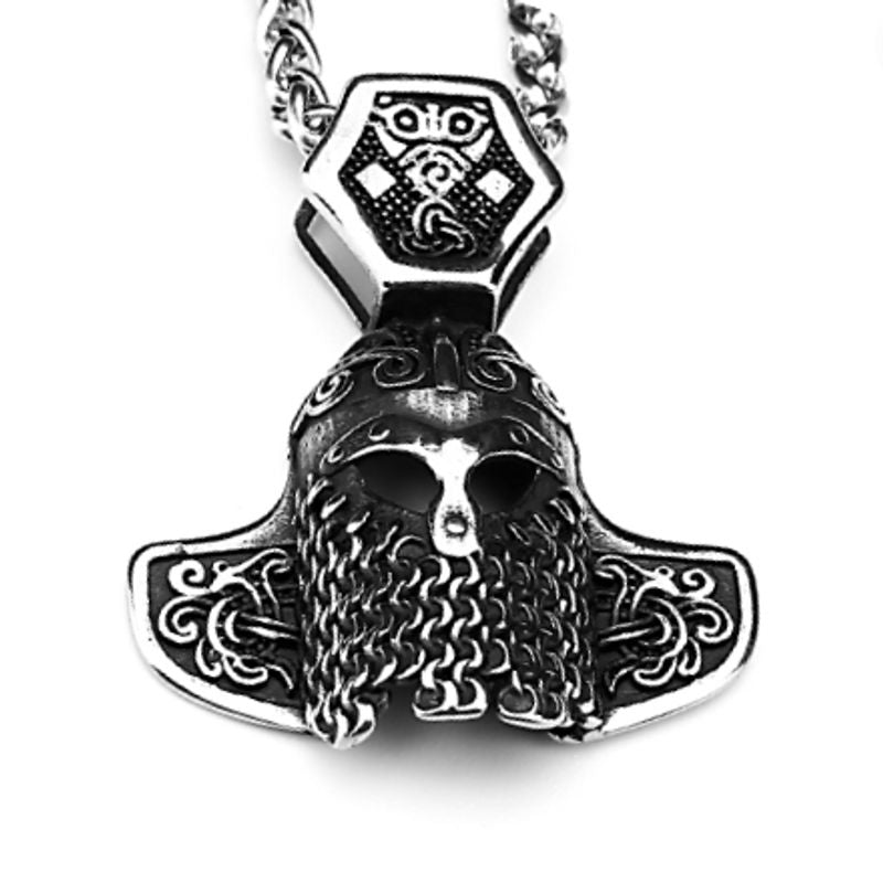 Collier Viking avec pendentif casque Gjermundbuen et chaine en acier inoxydable - coloris argent