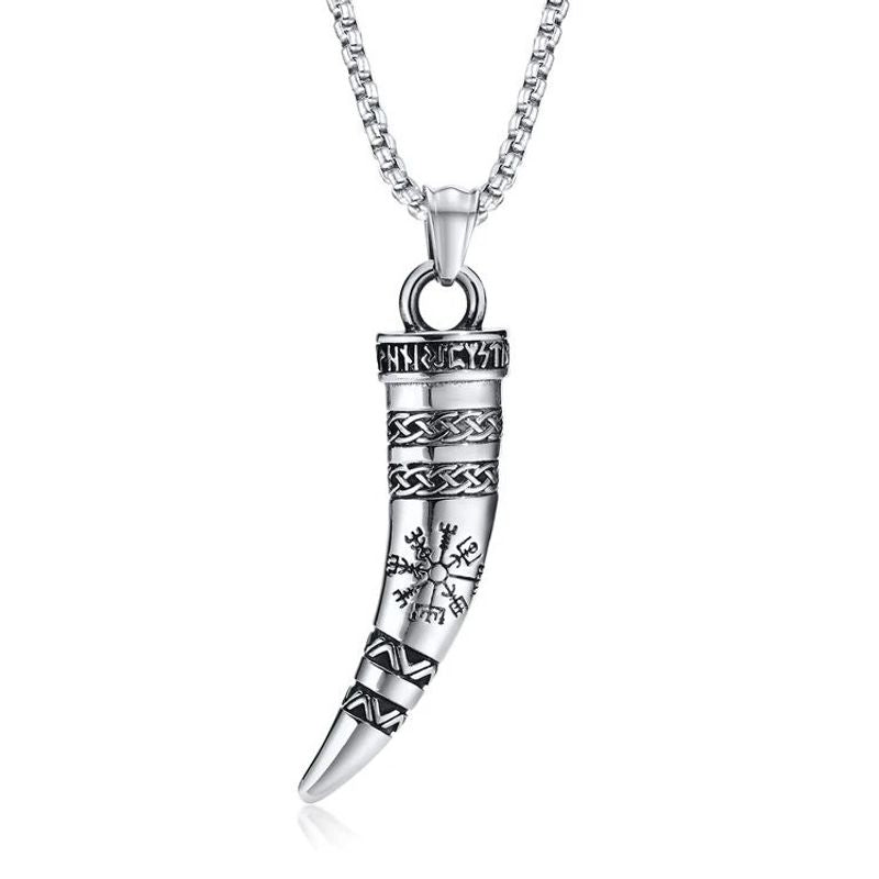 Collier Viking avec pendentif corne à boire - chaine vénitienne - acier inoxydable - coloris argent