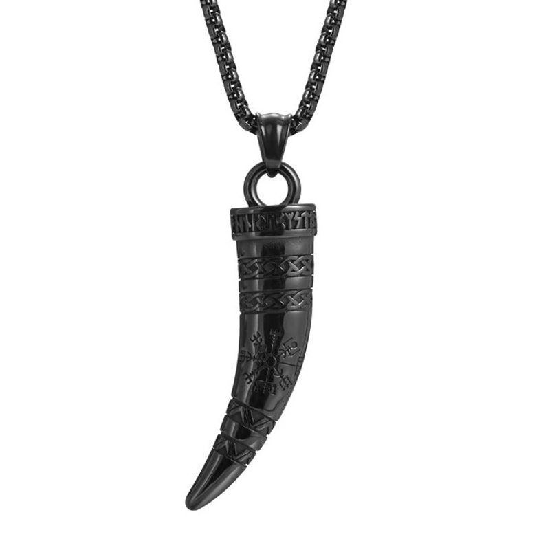 Collier Viking avec pendentif corne à boire - chaine vénitienne - acier inoxydable - coloris noir