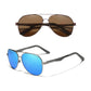 Deux prises de vue des lunettes de soleil pilote Basto en aluminium pour homme - coloris marron et  bleu, gun