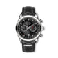 Lige Chrono Flyback, montre pour homme casual, boitier, index et aiguilles coloris argent, cadran noir et bracelet en cuir noir.