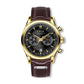 Lige Chrono Flyback, montre pour homme casual, boitier et aiguilles coloris or, cadran noir et bracelet en cuir marron.