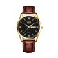 Montre Lige Classic Time pour homme classique avec bracelet en cuir marron et boitier, indexes, et aiguilles de couleur or - cadran noir