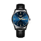 Montre Lige Classic Time pour homme classique avec bracelet en cuir noir et boitier de couleur noir - cadran bleu - index, aiguille et logo Lige de coloris or