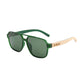 Lunettes de soleil carrées polarisées avec double pont et verres de qualité en polycarbonate vert et branches en bois de bambou