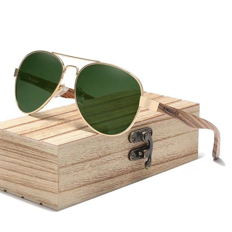 Lunettes de soleil pilote en bois de Zebrano - polarisés protection UV400 - unisexe - coloris vert
