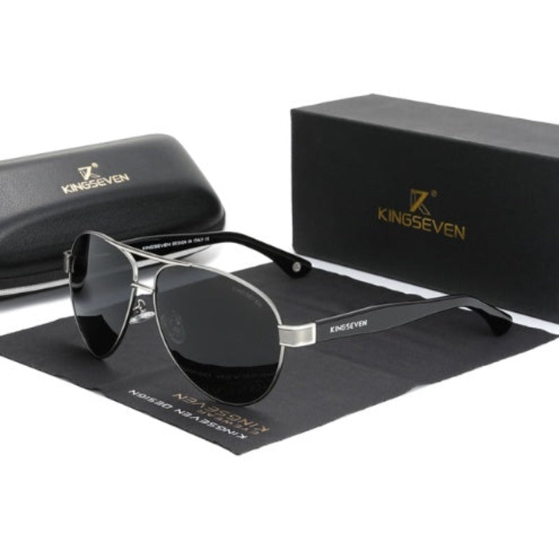 Lunettes de soleil Pilote Master polarisées - style aviateur unisexe - boite de rangement luxe en simili-cuir -unisexe - coloris gris et gun