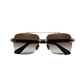Vu de face arrière d'une paire de lunettes de soleil pliées à demi-monture carrées en métal pour homme - coloris des verres marrons