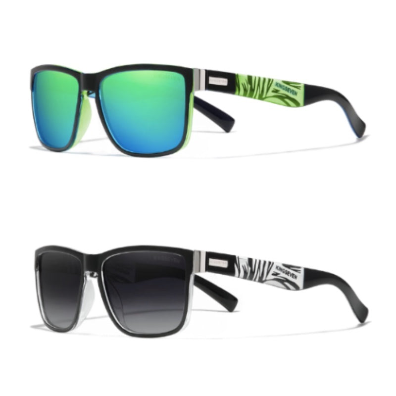Duo de lunettes de soleil Kepa style voyageur - en haut premiere paire de couleur noir et verte, en bas seconde paire de couleur gris, noir et blanc - genre unisexe