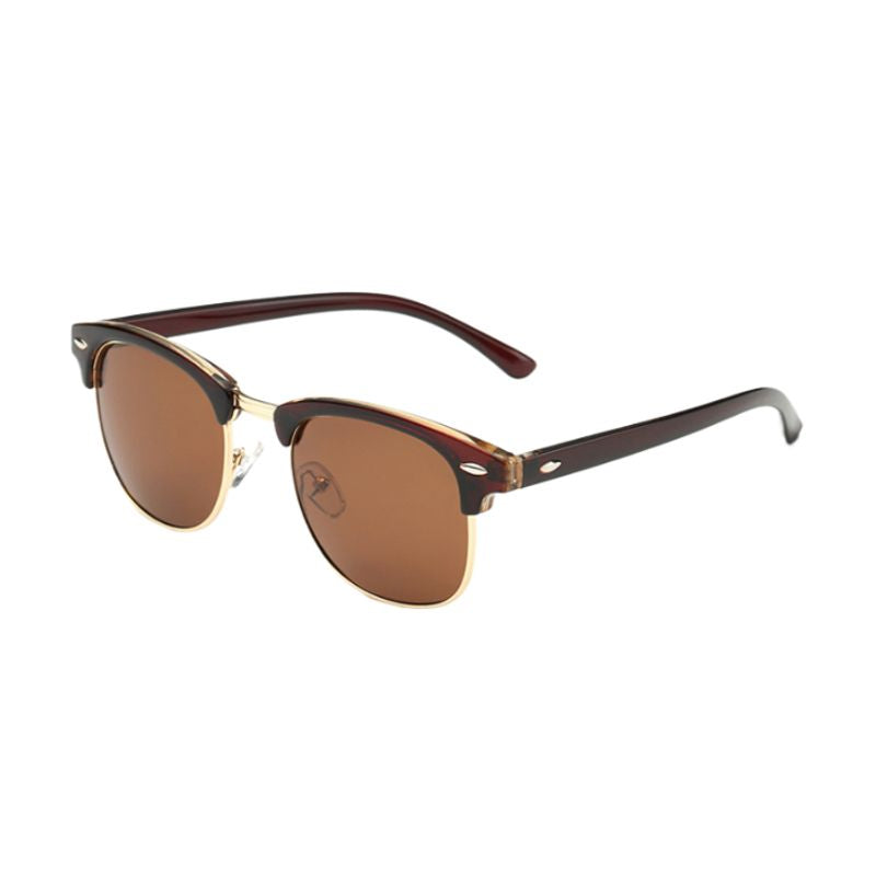 Lunettes de soleil master rondes classique avec demi-monture plastique et alliage métal doré - coloris marron