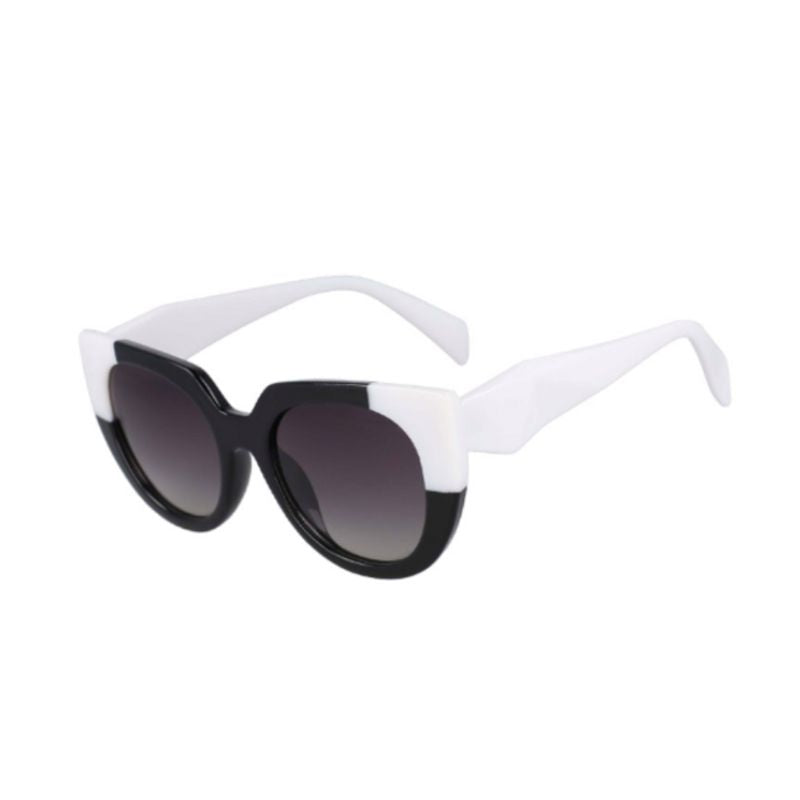 Lunettes de soleil Bengal à verres ronds, monture en forme œil de chat surdimensionnée de couleur blanc et noir pour femme