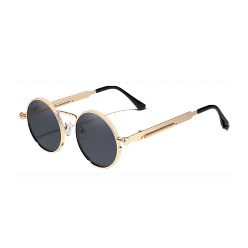 Lunettes de soleil rondes steampunk victorien de style gothique en métal - coloris gris et or