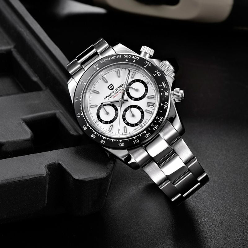 Montre hommage Cosmograph Daytona de la marque à la couronne suisse, inspiration et signature par Pagani Design -montre bracelet sport pour homme de coloris blanc