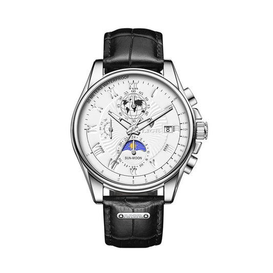 Montre chronographe pour homme business avec bracelet en cuir noir - Lige Urban Chrono